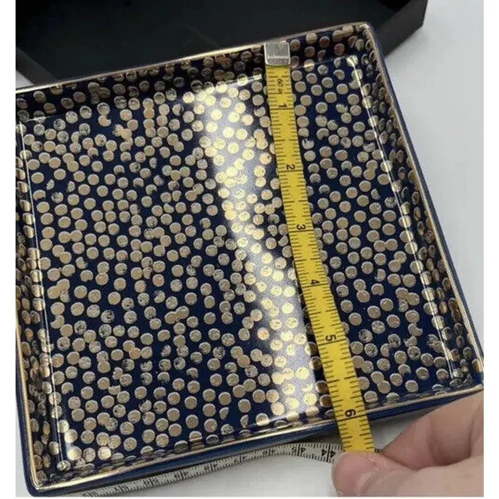 J. crew Jewelry Tray Plate Holder‎ Blue with Gold Polka Dots 6x6